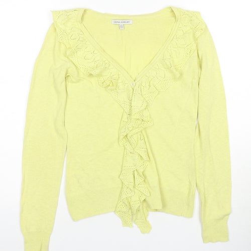 Laura Ashley Women's Yellow Cardigan UK 8 V-Neck Linen Cotton