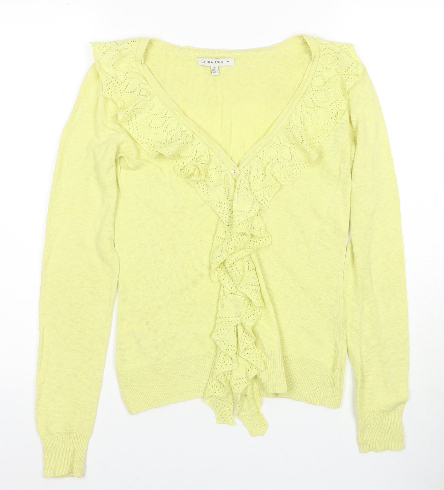 Laura Ashley Women's Yellow Cardigan UK 8 V-Neck Linen Cotton