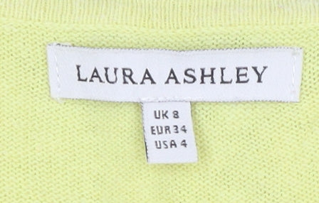 Laura Ashley Women's Yellow Cardigan UK 8 V-Neck Linen Cotton