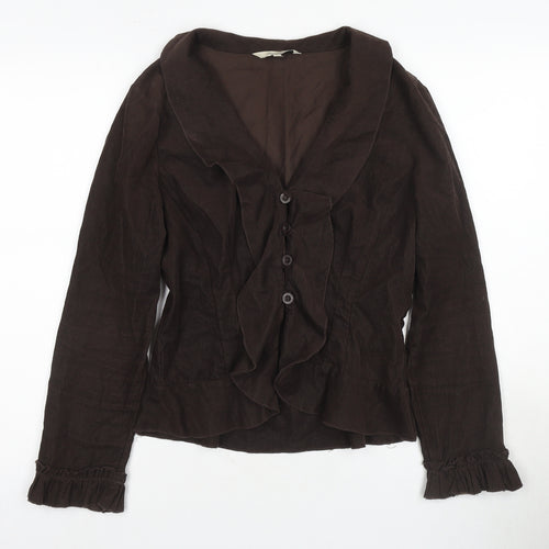 Rocha John Rocha Brown Cotton Womens Ruffled Jacket Size 12
