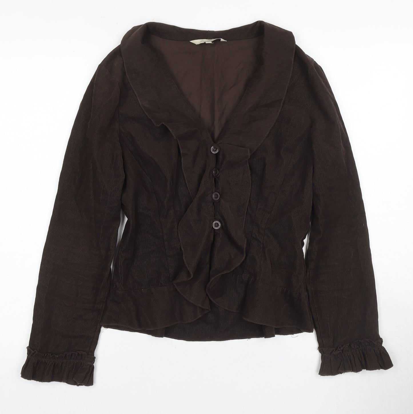 Rocha John Rocha Brown Cotton Womens Ruffled Jacket Size 12
