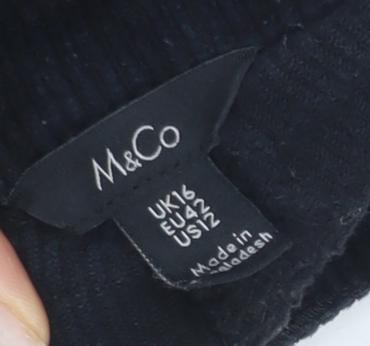 M&Co Women's Black Corduroy Trousers Size 12