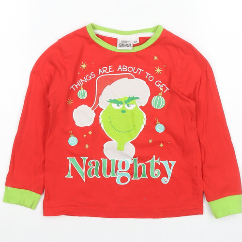 Boys Red & Green Grinch Christmas Pyjama Top Size 5-6Y