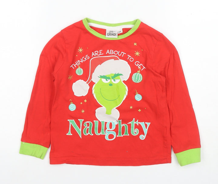 Boys Red & Green Grinch Christmas Pyjama Top Size 5-6Y