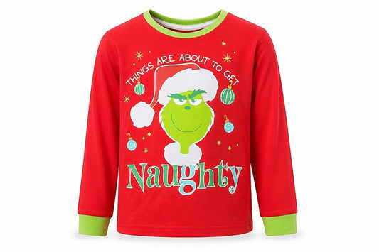 Boys Red & Green Grinch Christmas Pyjama Top Size 5-6Y