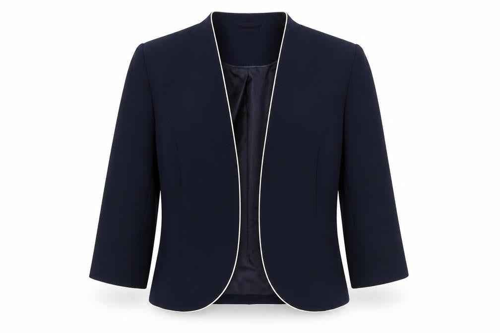 Front view of Eastex Women's Blue Shawl Blazer, size 12