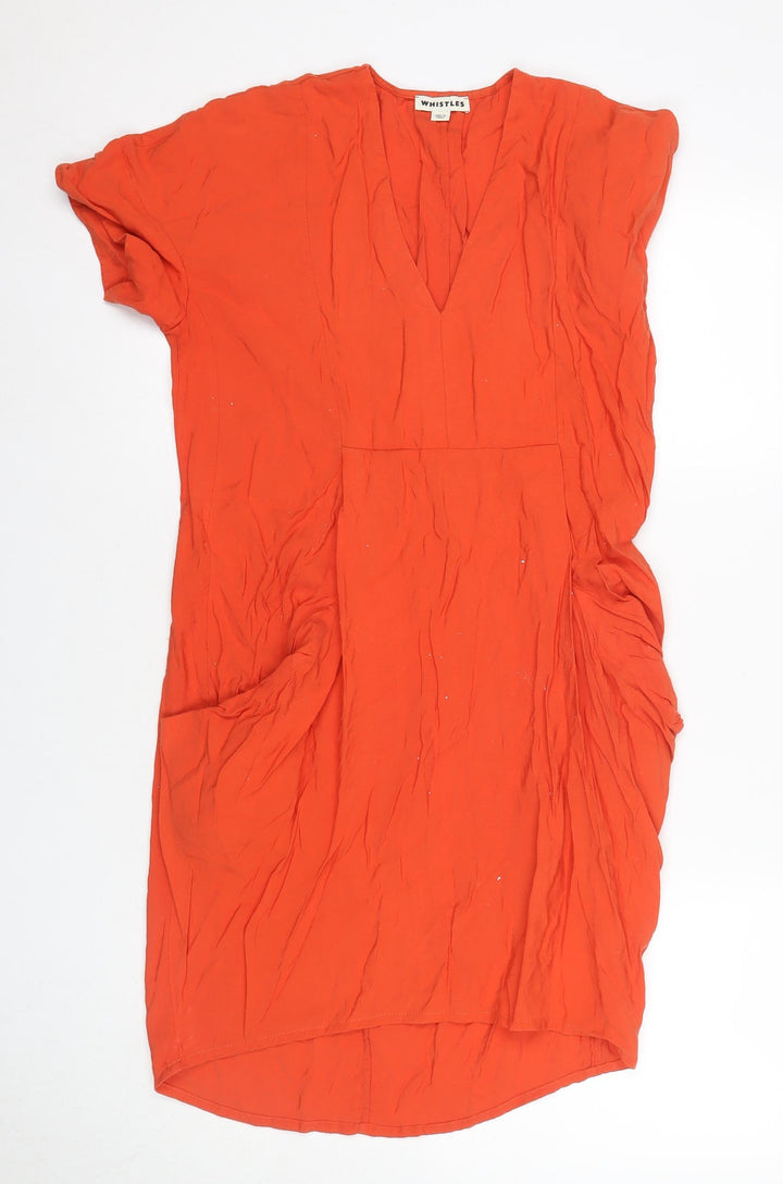 Whistles Red Women's V-Neck Short Sleeve Dress, Size 4