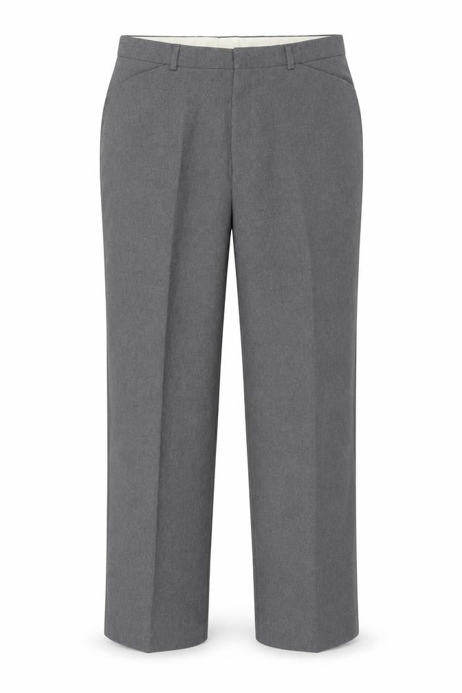 Front view of Ralph Men's Grey Trousers, L Size, Flat Front, Casual