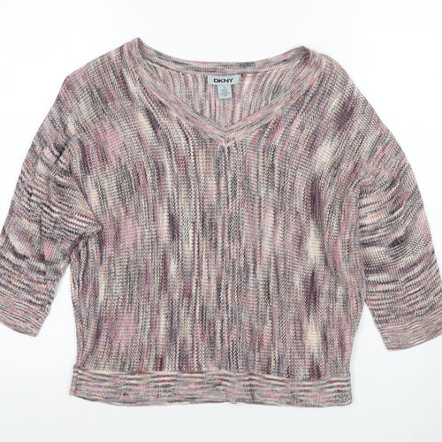 DKNY Women's Multicoloured V-Neck XL Pullover