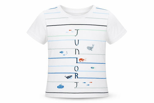 Front view of Jasper Conran unisex baby t-shirt, sea life white, 18-24 months
