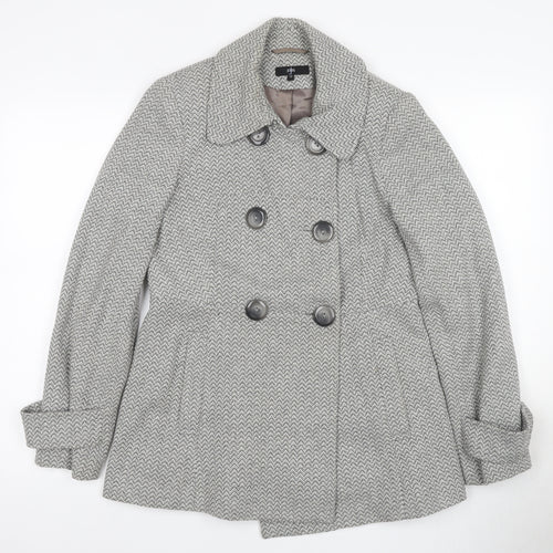 Jasper Conran Women's Grey Herringbone Pea Coat Size 12