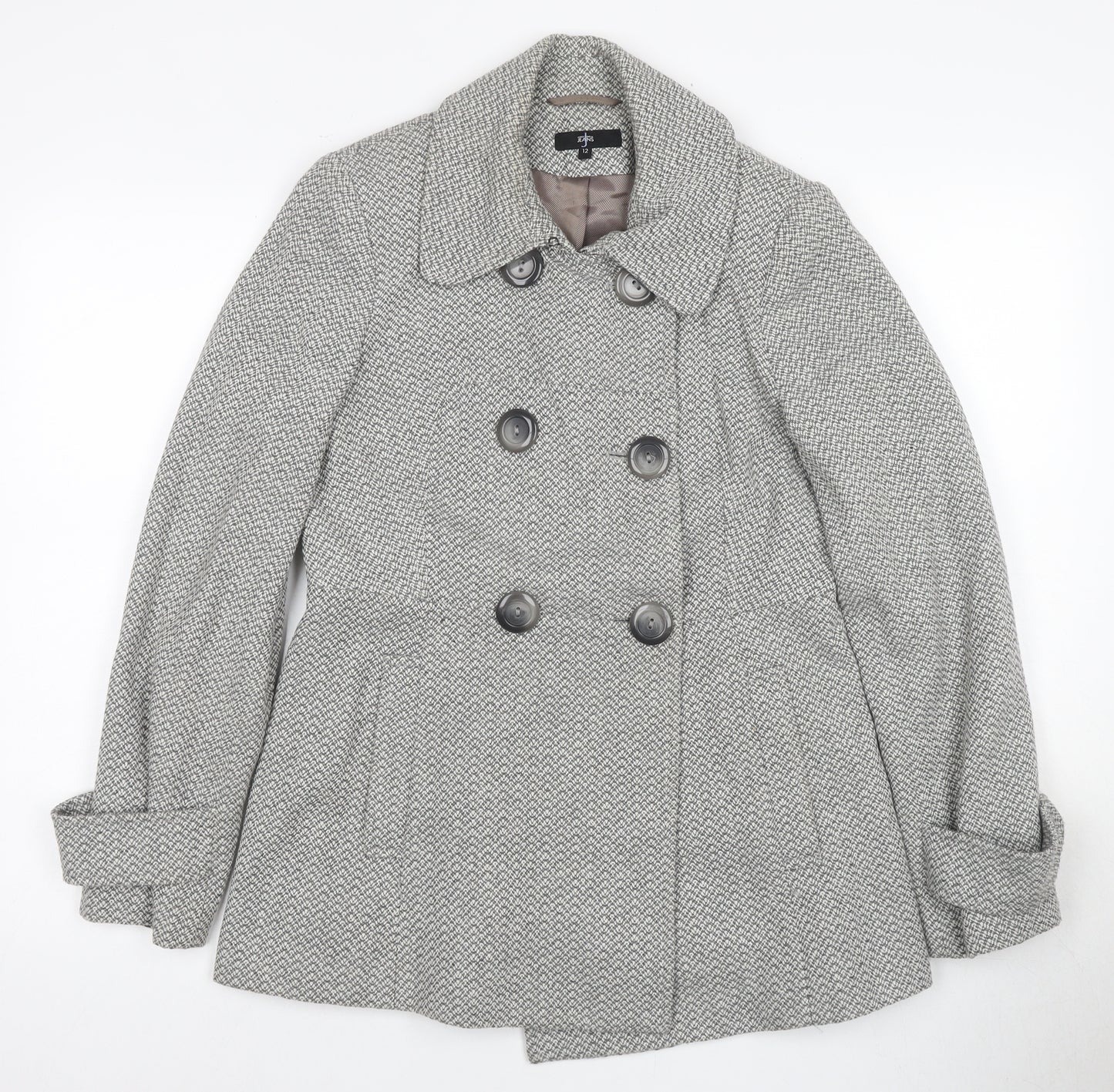 Jasper Conran Women's Grey Herringbone Pea Coat Size 12