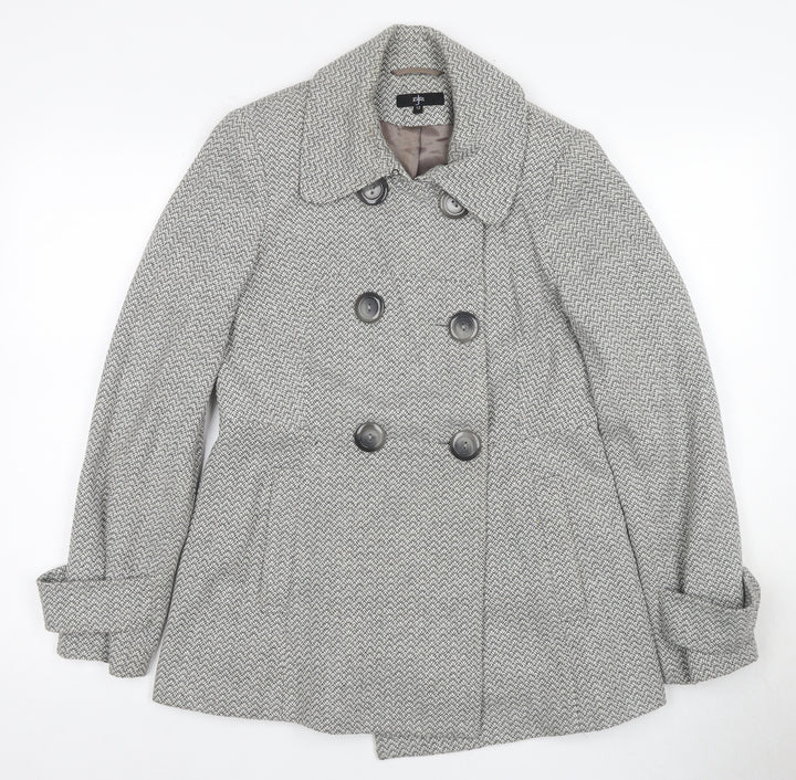 Jasper Conran Women's Grey Herringbone Pea Coat Size 12