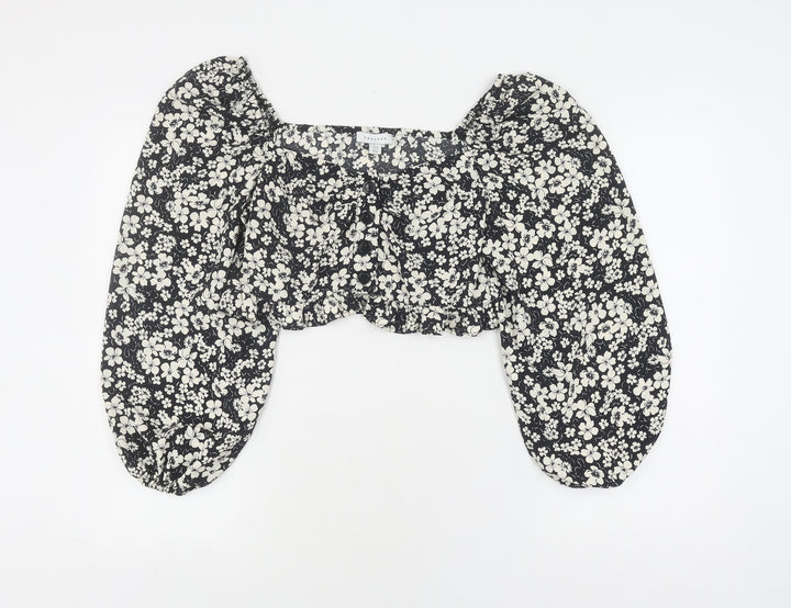 Topshop Women's Black Floral Cropped Blouse, Size 10
