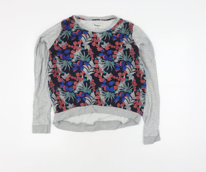 Pepe Jeans Women's Grey Floral Pullover Jumper M