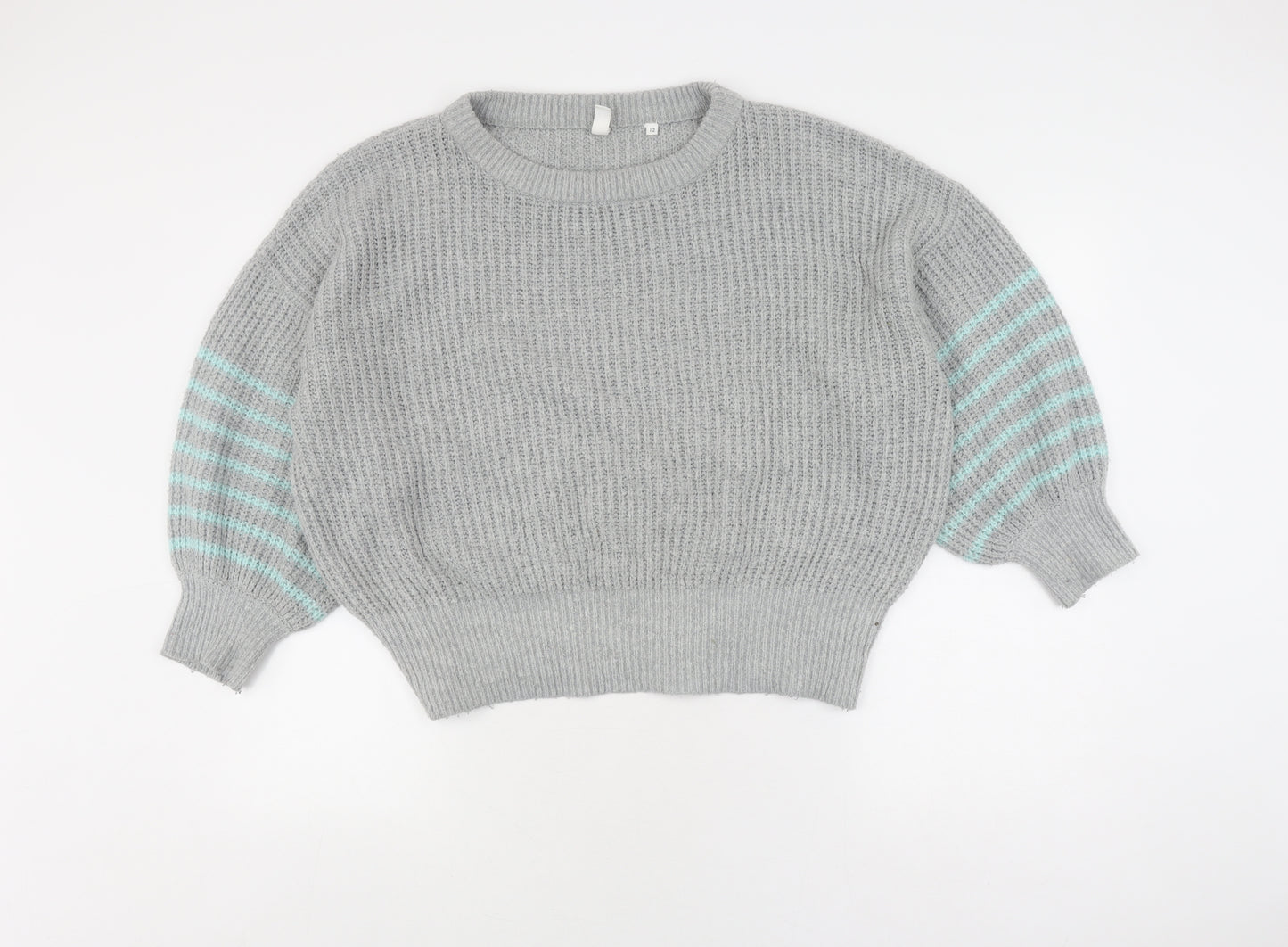 And/Or Women's Grey Striped Pullover Jumper Size 12