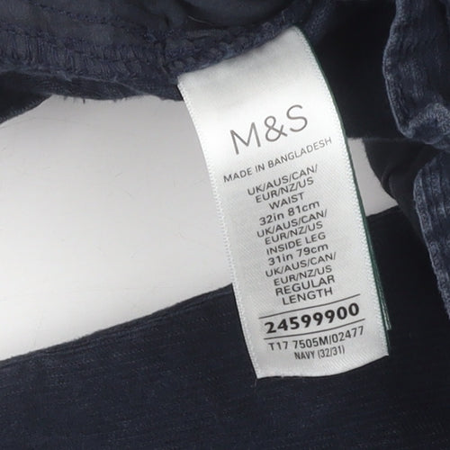 Marks and Spencer Women's Blue Straight Trousers, Size 32