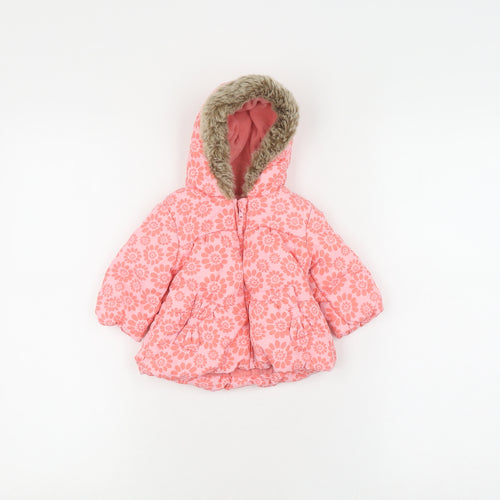 Marks and Spencer Girls Pink Floral Puffer Jacket 3-6M