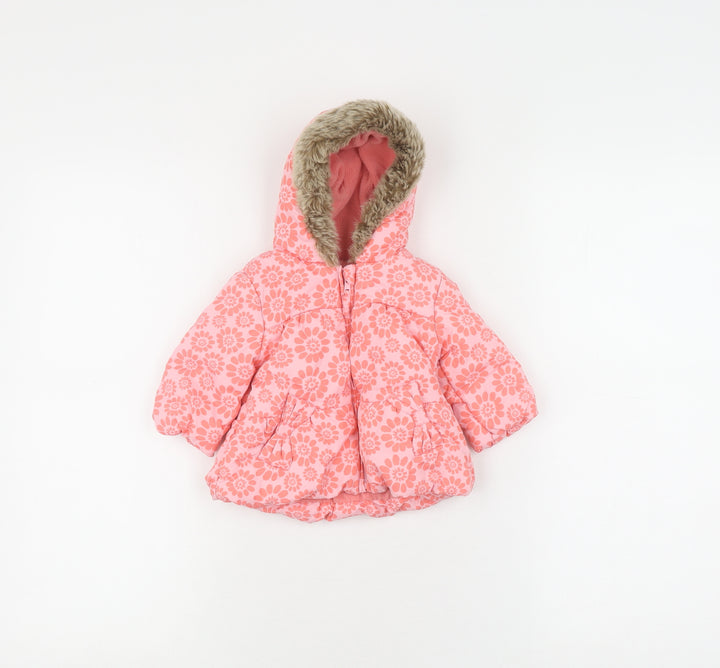 Marks and Spencer Girls Pink Floral Puffer Jacket 3-6M