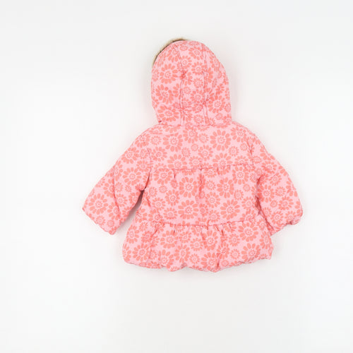 Marks and Spencer Girls Pink Floral Puffer Jacket 3-6M