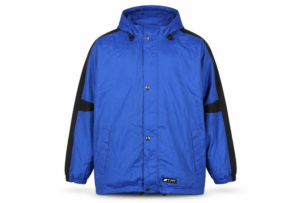 Front view of K-Way Men's Blue Waterproof Jacket, size M