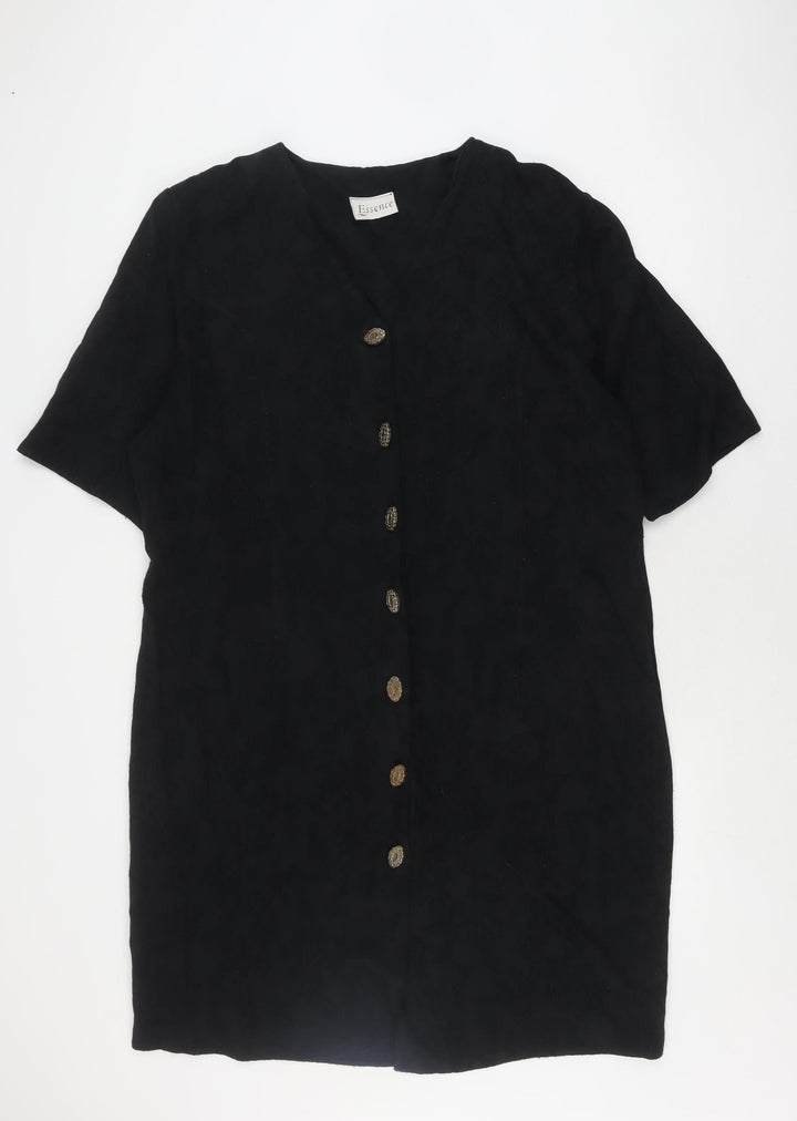Essence Women's Black Floral Plus Size Shift Dress