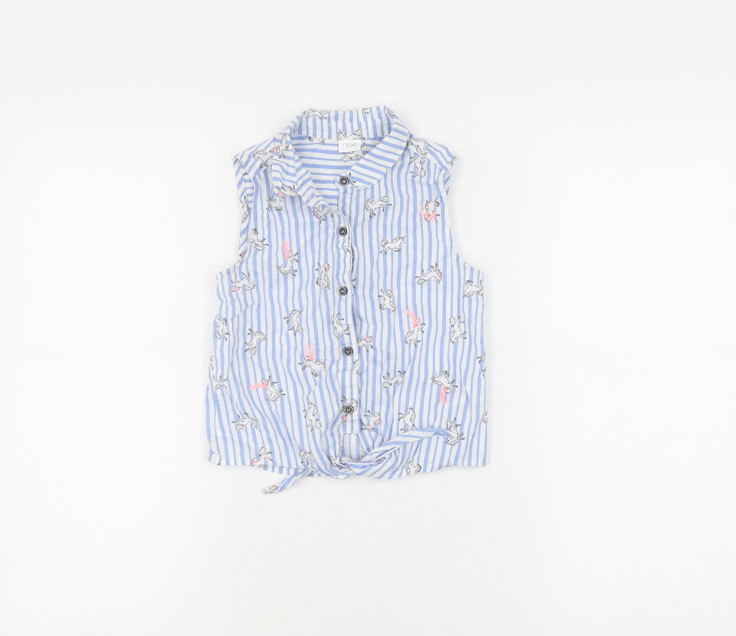 Next Girls Blue Unicorn Striped Button-Up Shirt 7 Years