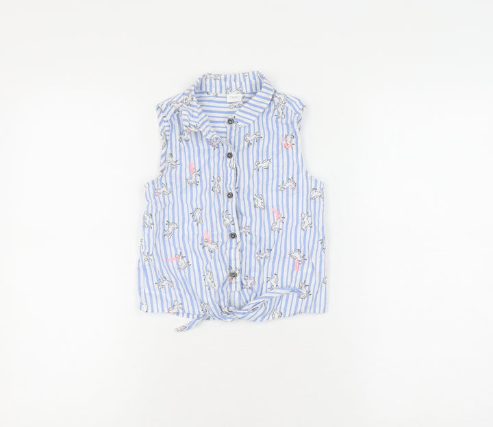 Next Girls Blue Unicorn Striped Button-Up Shirt 7 Years