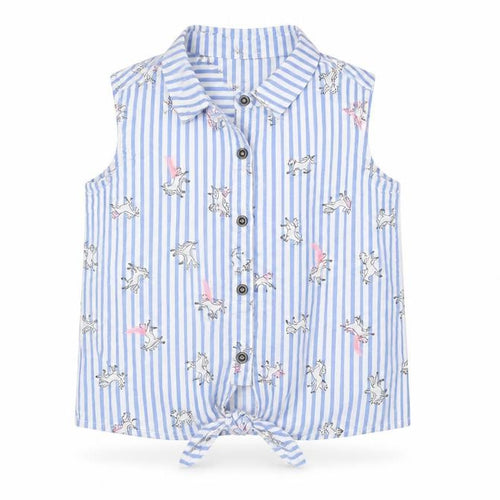 Next Girls Blue Unicorn Striped Button-Up Shirt 7 Years