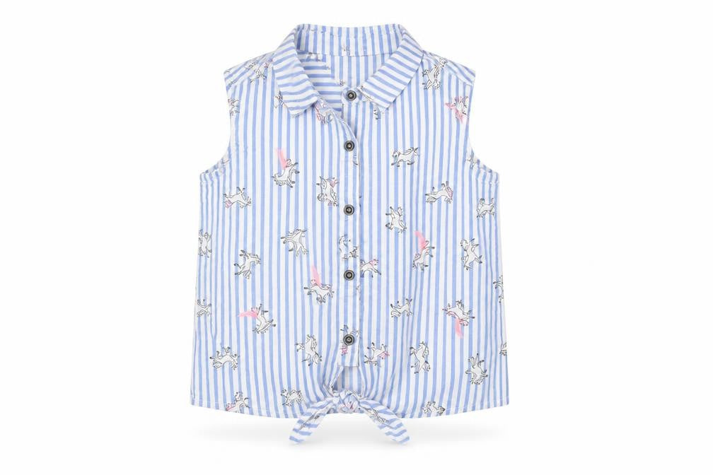 Next Girls Blue Unicorn Striped Button-Up Shirt 7 Years
