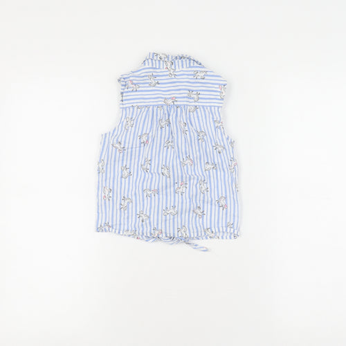 Next Girls Blue Unicorn Striped Button-Up Shirt 7 Years