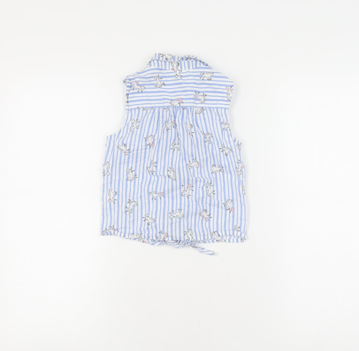 Next Girls Blue Unicorn Striped Button-Up Shirt 7 Years