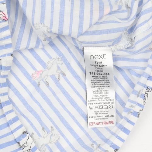Next Girls Blue Unicorn Striped Button-Up Shirt 7 Years