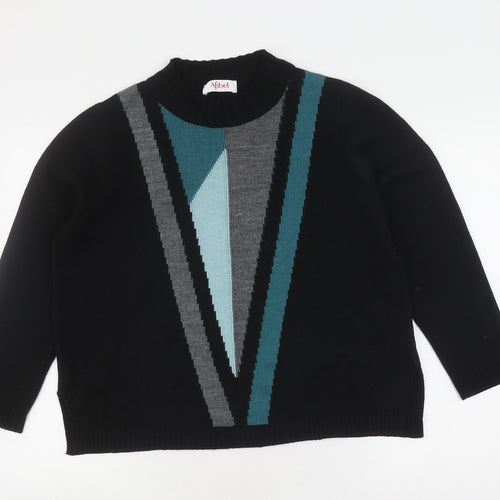 Afibel Women's Black Geometric Pullover Jumper Size 12