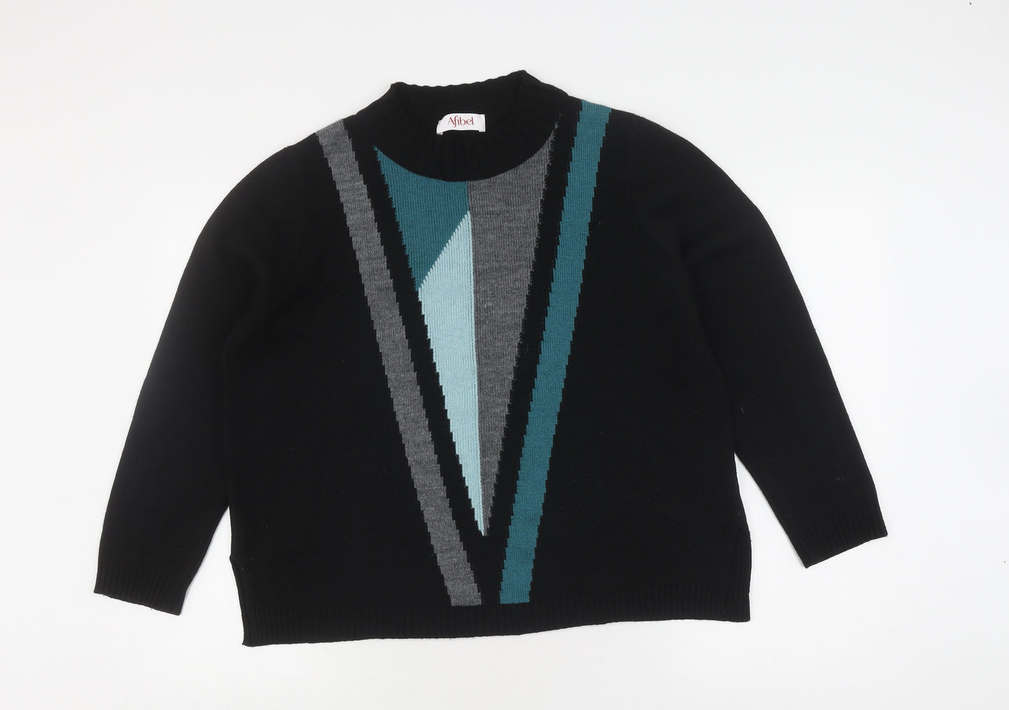 Afibel Women's Black Geometric Pullover Jumper Size 12