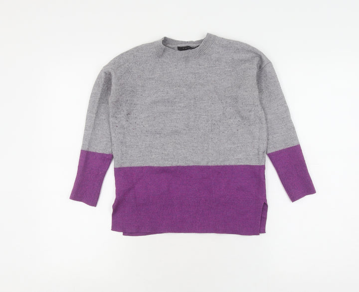 Tahari Women's Grey/Purple Crew Neck Pullover Jumper S