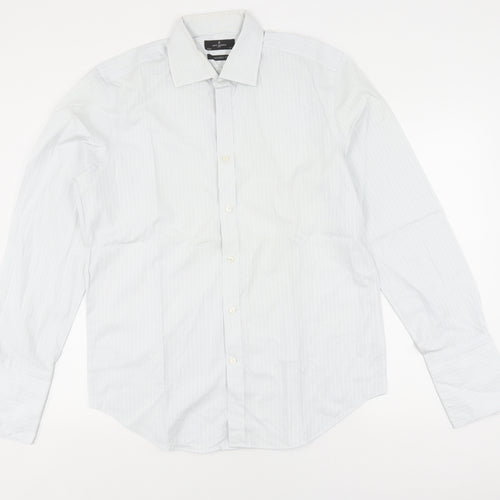 Jeff Banks Men's White Striped Long Sleeve Slim Fit Shirt
