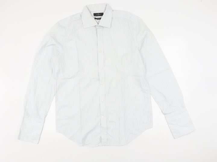 Jeff Banks Men's White Striped Long Sleeve Slim Fit Shirt