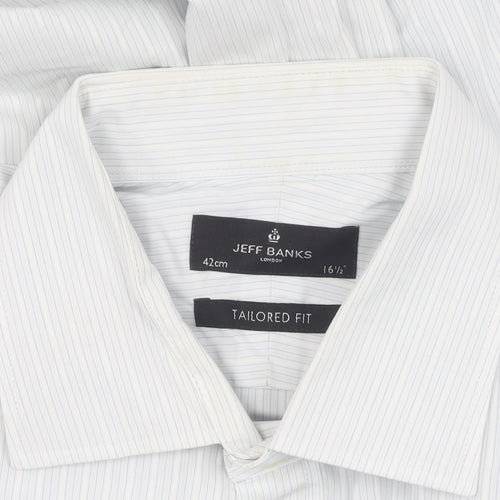 Jeff Banks Men's White Striped Long Sleeve Slim Fit Shirt