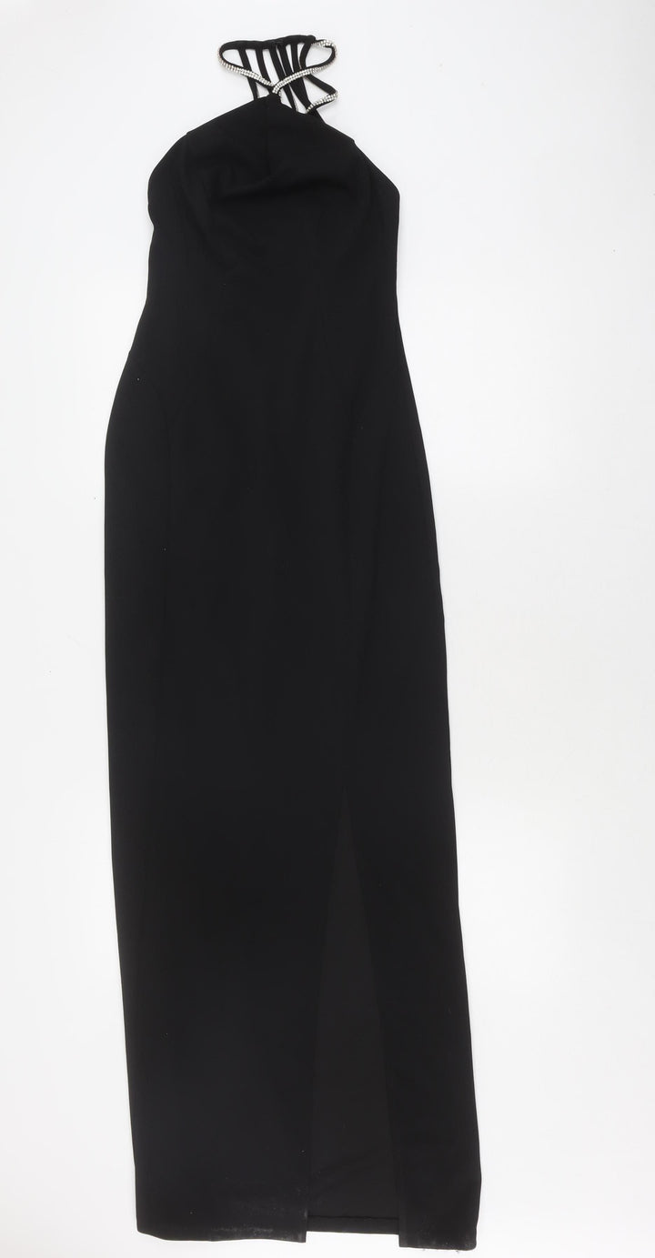 New Look Black Bodycon Dress 8 Long Women Party Rhinestone
