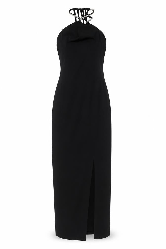 New Look Black Bodycon Dress 8 Long Women Party Rhinestone