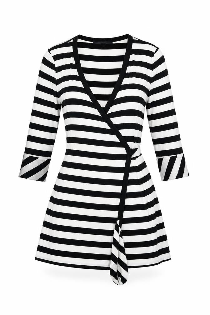 French Connection Women's Black Striped Wrap Blouse