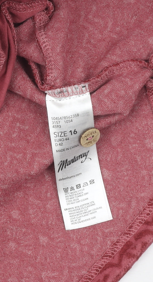 Mantaray Women's Red Geometric Cowl Neck T-Shirt Size 16