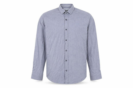 Front view of Steel & Jelly Men's Blue M Chambray Button-Up Shirt