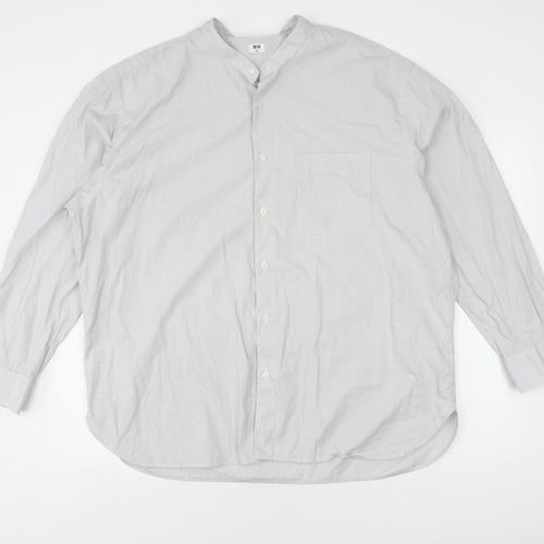 UNIQLO Men's Grey Striped Button-Up Shirt 2XL