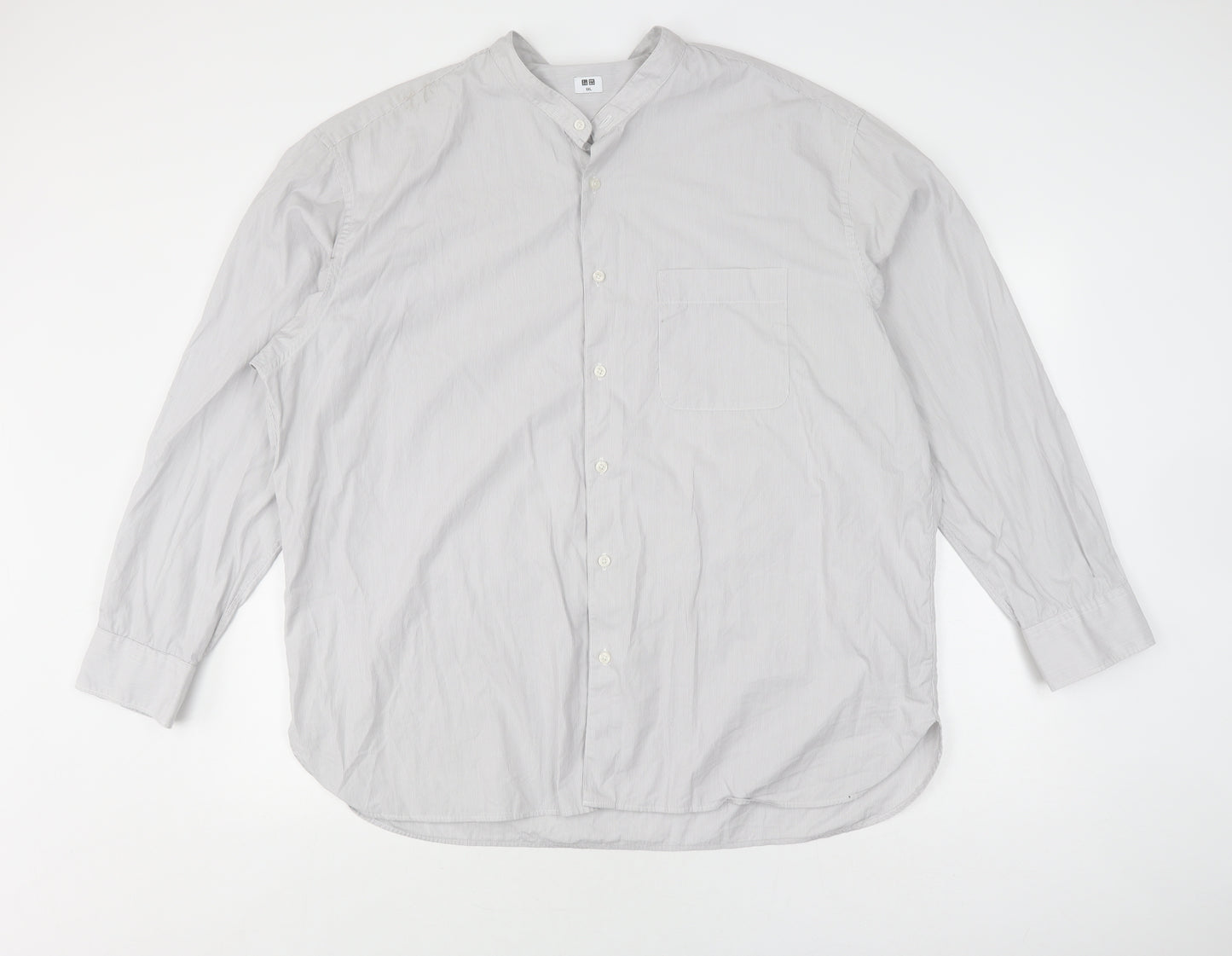 UNIQLO Men's Grey Striped Button-Up Shirt 2XL