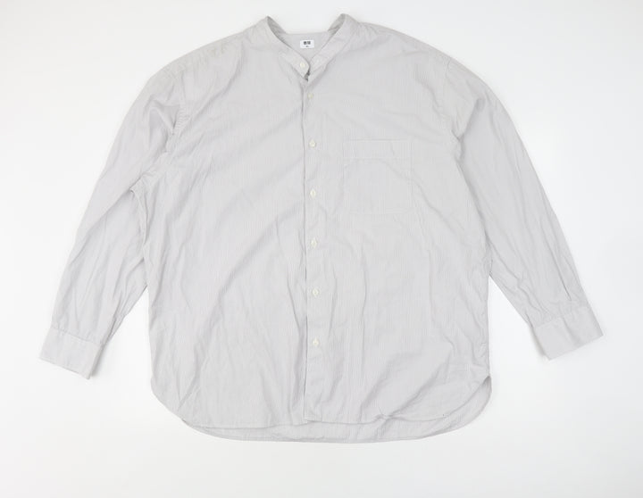 UNIQLO Men's Grey Striped Button-Up Shirt 2XL