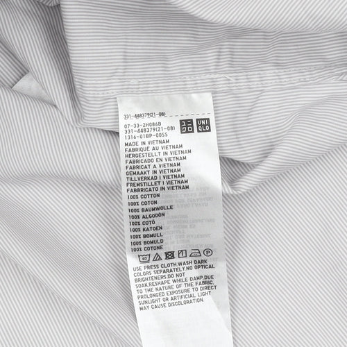 UNIQLO Men's Grey Striped Button-Up Shirt 2XL