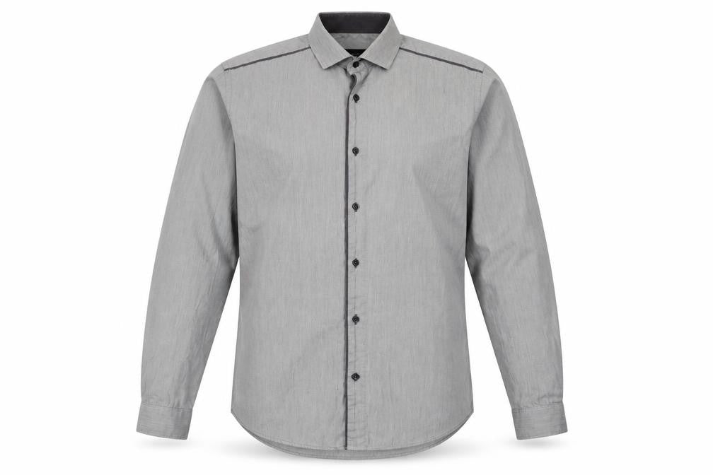 Front view of Next Men's Grey Slim Fit Formal Shirt 16, Long Sleeve