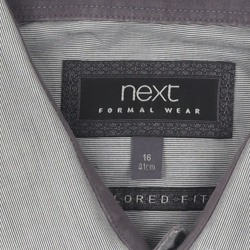 Next Men's Grey Slim Fit Formal Shirt 16, Long Sleeve